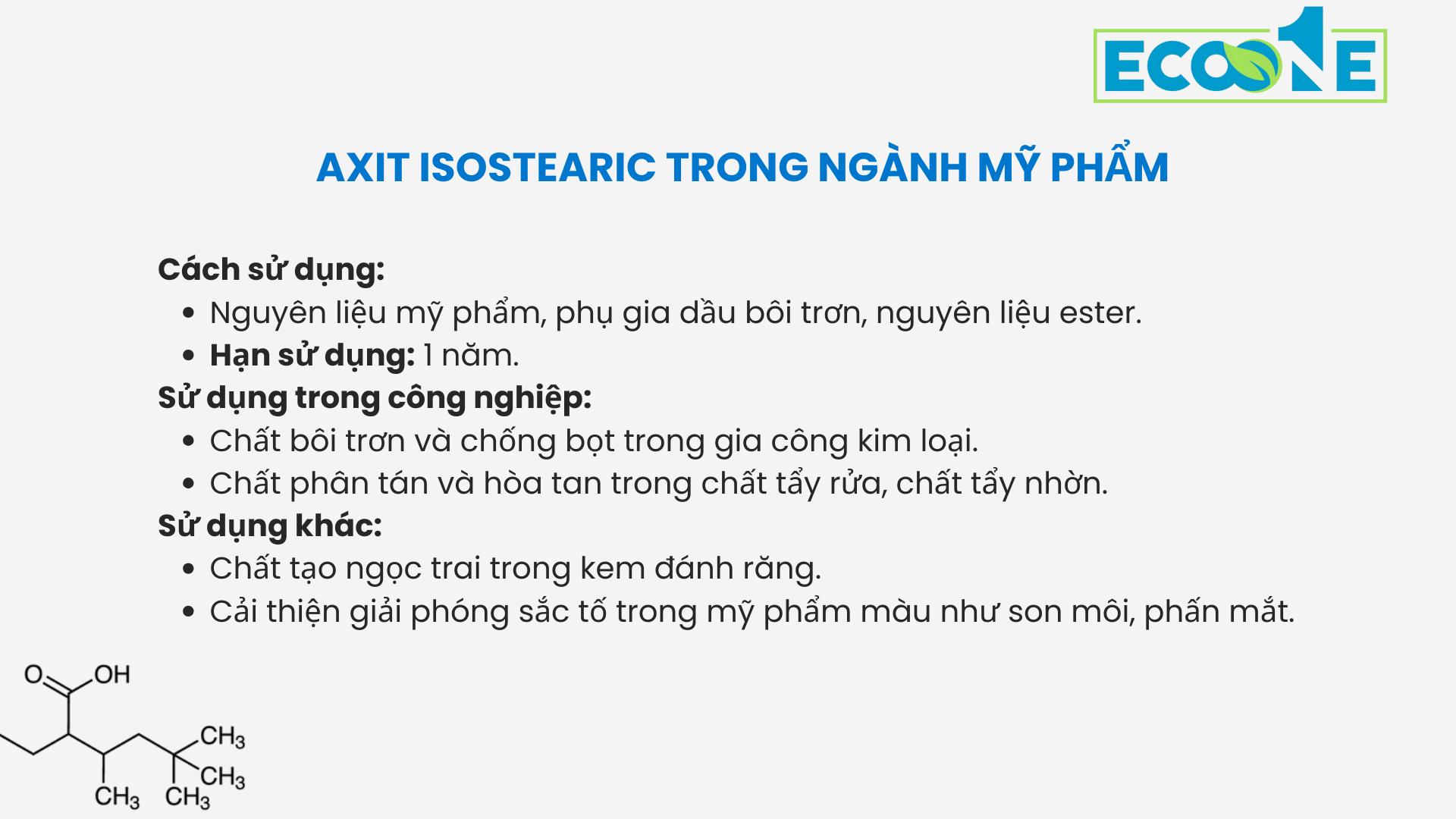 Thông tin mở rộng về Axit Isostearic trong ngành mỹ phẩm